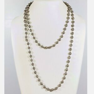 Faith Silver Filagree Beaded Long Statement Necklace